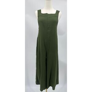Haute Hippie Boho Linen Blend Cropped Wide Leg Overalls Jumpsuit Green Medium